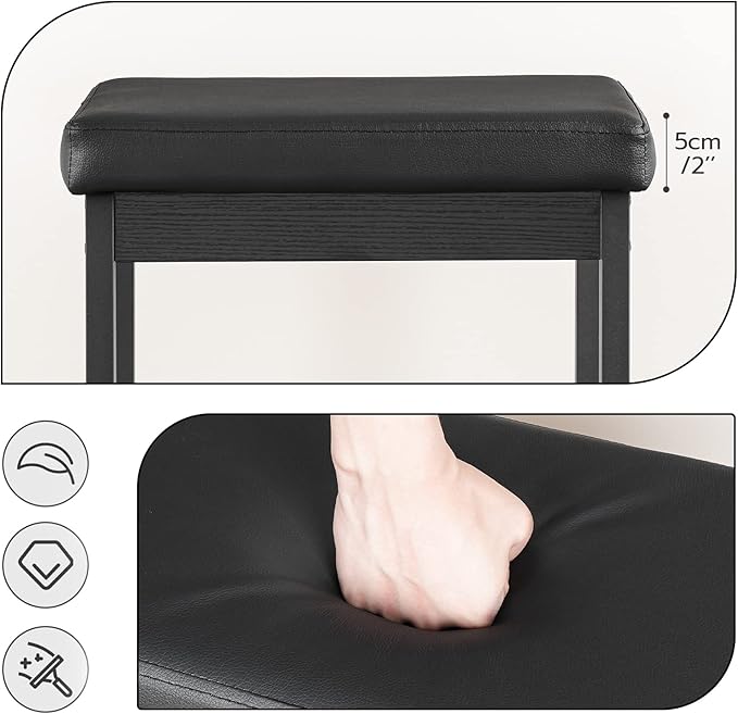HOOBRO Bar Stools, Set of 4 Bar Chairs, 24.8-Inch Height Stools, Breakfast Bar Stools, Kitchen Stools, 2" Thick Upholstery, for Kitchen, Dining Room, Cafe, Bar Counter, Black BB21BYP401