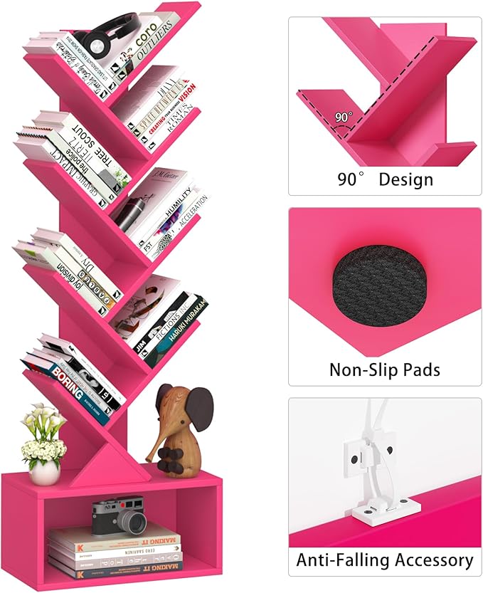 9 Tier Tree Bookshelf,Christmas Green Bookcase for Narrow Space, Storage Organizer Floor Standing Bookshelves for Books, Tall Book Case for Home Office, Living Room, Bedroom