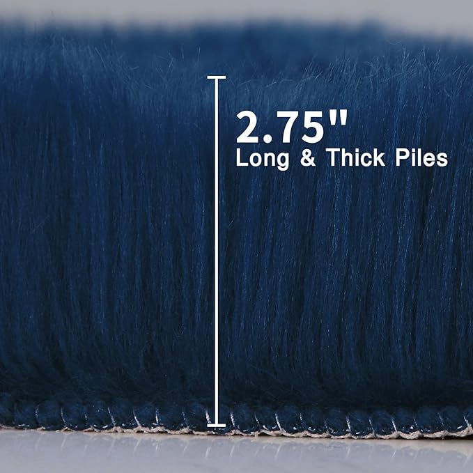 duduta Navy Blue Faux Sheepskin Runner Rugs 2x6 ft, Fluffy Shag Bedroom Bedside Rug Fur Couch Sofa Covers Washable