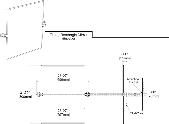 Gatco 4239S Latitude II, Frameless Rectangle Pivot Mirror, 31.5" H, Brushed Brass/Wall Mounted 31.5" H x 27.50" W Frameless Tilting Beveled Bathroom Vanity Mirror Wth Brushed Brass Brackets