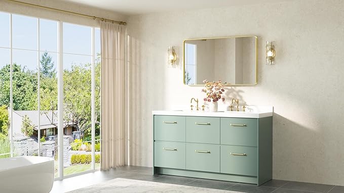 TETOTE Brushed Gold Bathroom Mirror 40 x 24 Gold Metal Framed Bathroom Mirror, Tempered Glass, Modern Farmhouse Wall Mounted Mirror for Decorative(Horizontal/Vertical)