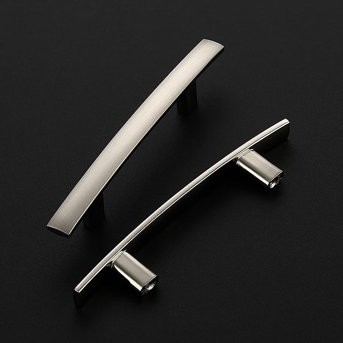 15 Pack Cabinet Handles 3" Hole Center - Curved Cabinet Pulls Brushed Nickel Drawer Pulls for Kitchen Cupboard Solid Hardware for Dresser Drawer Arch Hardware