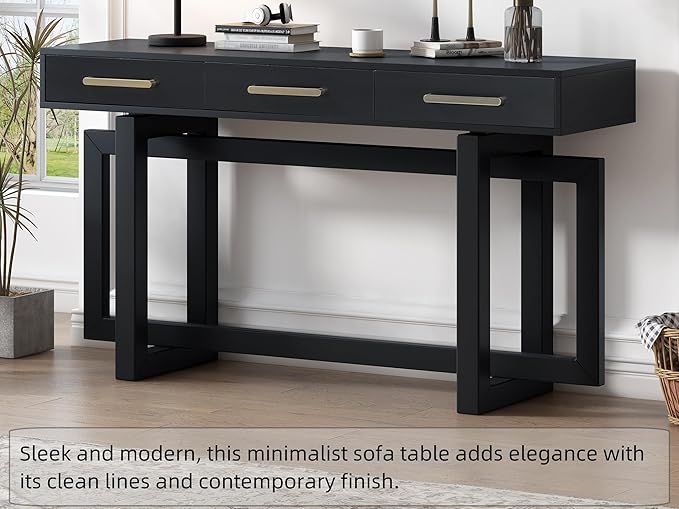 Merax 57” Entryway Console Sofa Table with Storage Drawers, Long Narrow Behind Couch Furniture for Living Room, Entrance, Hallway, Front Door, Black