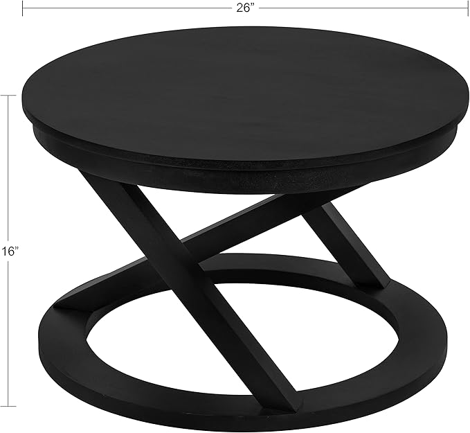 Kate and Laurel Aja Modern Round Wood Coffee Table; 26 Inch Diameter; Black; Decorative Contemporary Transitional Coffee Table for Hosting; Storage; and Display