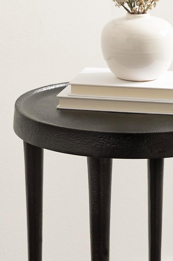Kate and Laurel Rava Modern Metal Round Side Table, 14 x 14 x 22, Black, Cast Aluminum Accent Table for Use as Indoor Plant Stand or Living Room Decor Piece