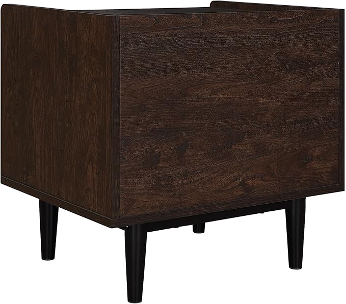 Manhattan Comfort Duane Modern Ribbed Nightstand Set of 2, Bedside Table with Full Extension Drawer and Open Shelf, Industrial Chic Living Room and Bedroom Furniture, Black