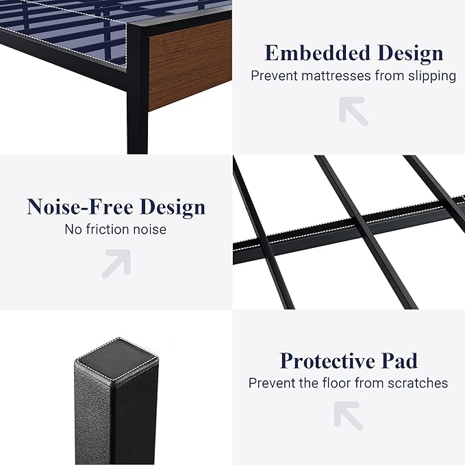 Allewie Full Size Platform Bed Frame with Wooden Headboard and Footboard, Heavy Duty 12 Metal Slats Support, No Box Spring Needed, Under-Bed Storage, Noise Free, Easy Assembly, Walnut
