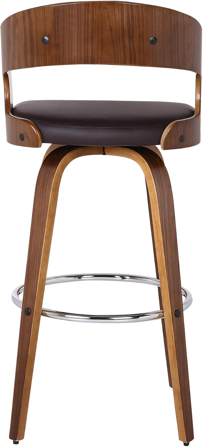 Armen Living Shelly 26" Counter Height Swivel Brown Faux Leather and Walnut Wood Bar Stool - Set of 3