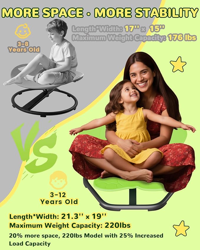 21" L × 19" W Spinning Chair for Autistic Kids, Sensory Toys for Kids with Autism, Sit and Spin, Toddlers & ADHD Children, Sensory Products Swivel Chair, Light Green