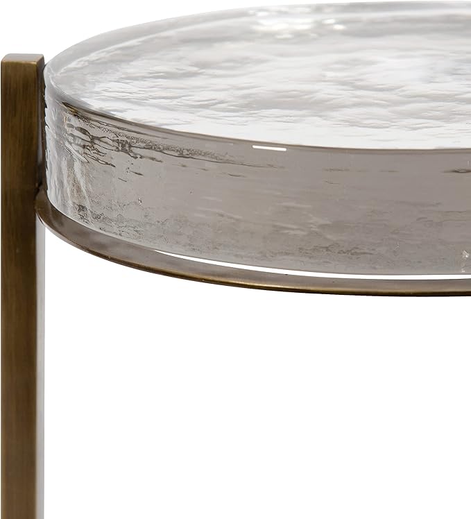 Kate and Laurel Aguilar Modern Drink Table; 9 x 9 x 23; Brass with Clear Glass; Detailed Glass Accent Table for Small Spaces