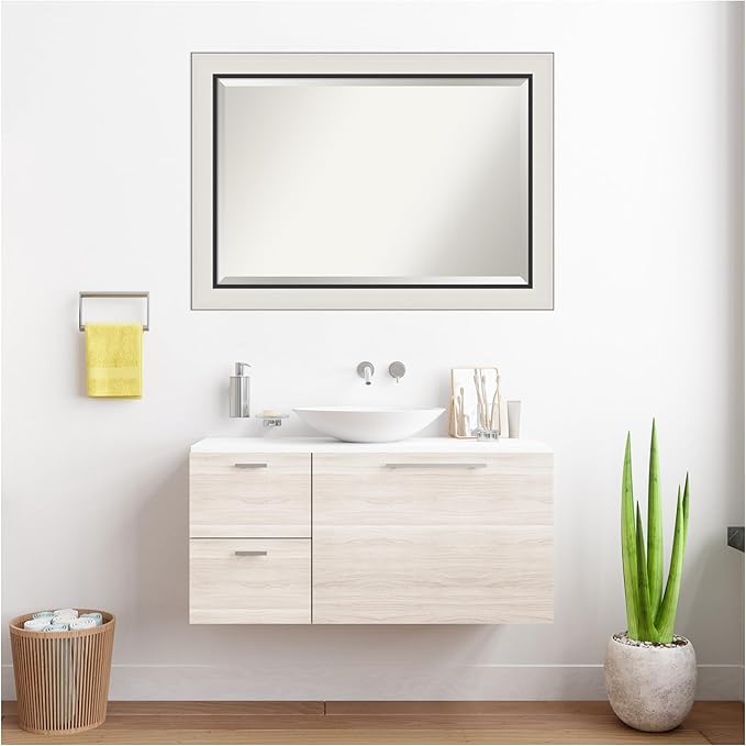 Amanti Art Silver Bathroom Mirror for Over Sink, 30x42 Ellie Silver Black Rectangle Vanity Mirror, Large Modern Contemporary Frame, Hangs Horizonally and Vertically, Bathroom Wall Decor, Beveled Edge