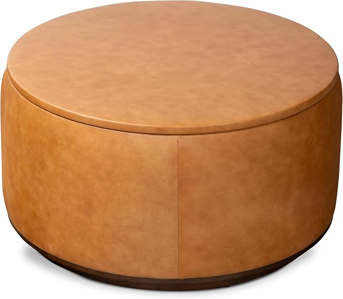POLY & BARK Herve Storage Ottoman in Cognac Tan