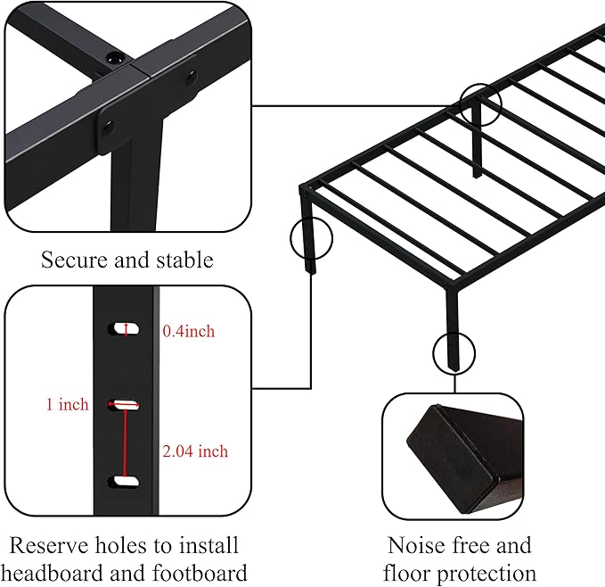 16 Inch Twin Bed Frames No Box Spring Need, Metal Platform Bed Frame Twin Size Heavy Duty Mattress Foundation with 14 Inch Storage, Eassy Assembly 2,500 lbs Steel Slats Support, Black