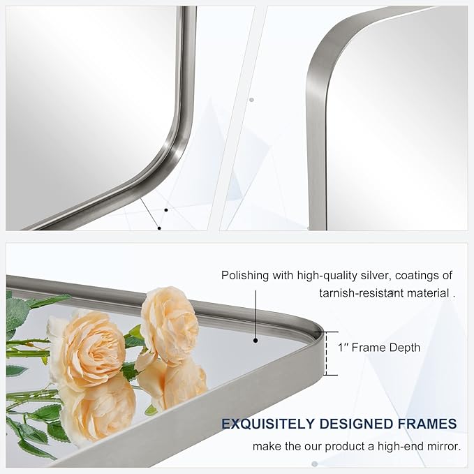 ANDY STAR Brushed Nickel Mirrors for Bathroom Sink, 30x30 Inch Bathroom Vanity Mirror with Square Metal Frame-Modern Clean Design with Superior Stainless Steel Frame