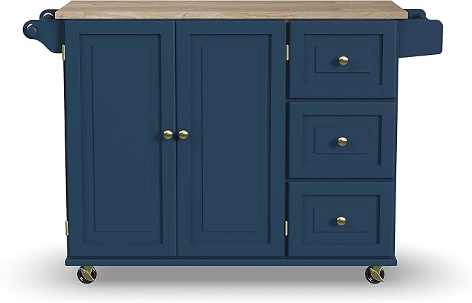 Homestyles Mobile Kitchen Island Cart with Wood Top and Dropleaf Breakfast Bar, Blue