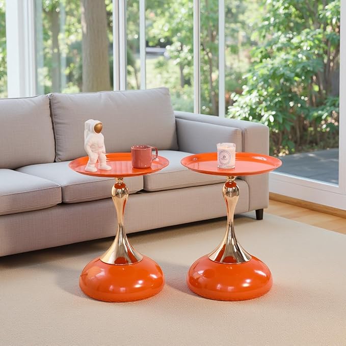 Stylish Hourglass Side Table - Contemporary Design for Living Rooms, Cafes, Dining Areas, Bedrooms, and Outdoor Spaces - Perfect Accent Piece for Any Decor (2, Hermes Orange)