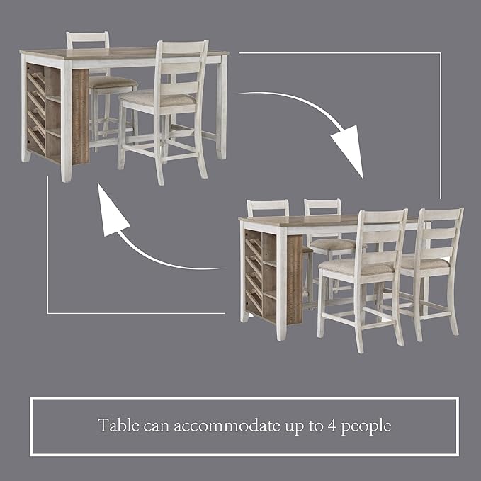 Signature Design by Ashley Skempton Farmhouse 36" Counter Height Dining Table with Storage & Wine Rack, Whitewash