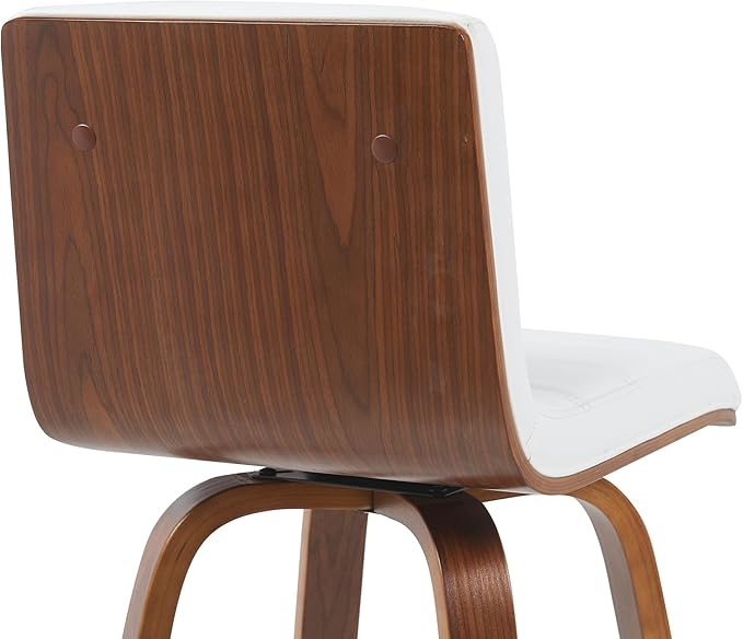 Armen Living Vienna Modern Swivel 26" Counter Height Barstool with White Faux Leather and Walnut Wood Finish