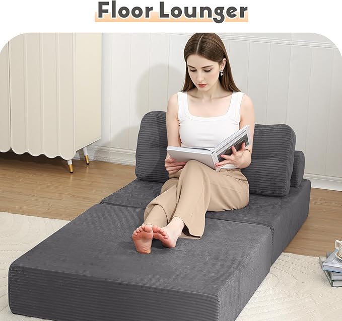 MeMoreCool Instant guest-ready comfort - Convertible sofa chair for small spaces & dorms, folds into a floor futon with pillow,removable machine-washable cover, no assembly,space-saving for overnights