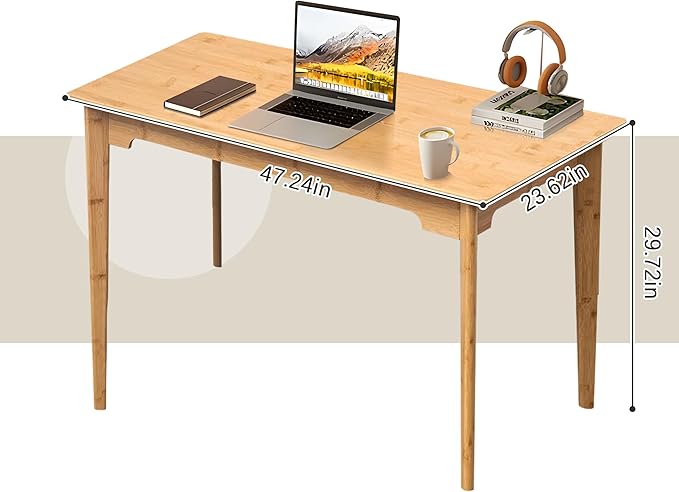 DOUSY- Bamboo Writing Desk Writing Computer Desk Study Desk Home Office Desk Writing Table, Modern Furniture Study 47" Solid Bamboo Multipurpose Table, for Living Room, Bedroom, Natual Color