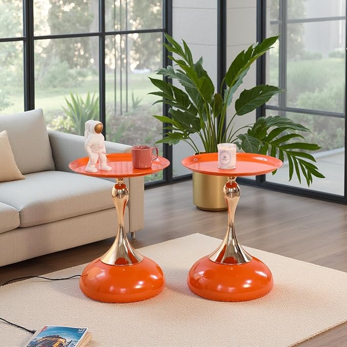 Stylish Hourglass Side Table - Contemporary Design for Living Rooms, Cafes, Dining Areas, Bedrooms, and Outdoor Spaces - Perfect Accent Piece for Any Decor (2, Hermes Orange)