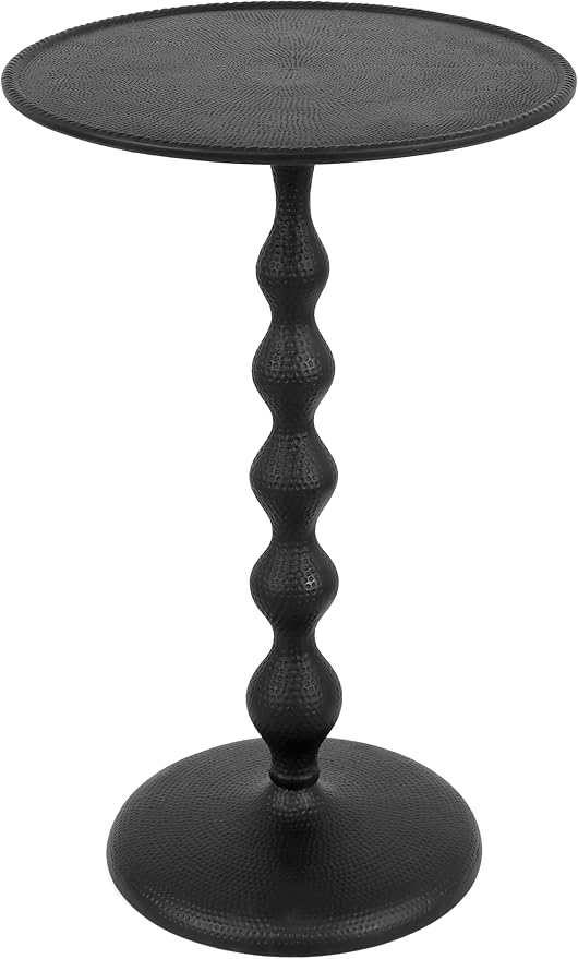 CLEENTABLE Pedestal Round Lightweight Metal Side Table - End Table for Living Room, Bedroom, Balcony - Hammered Top, Easy Assembly, Modern Minimalist Design 21" (Black)
