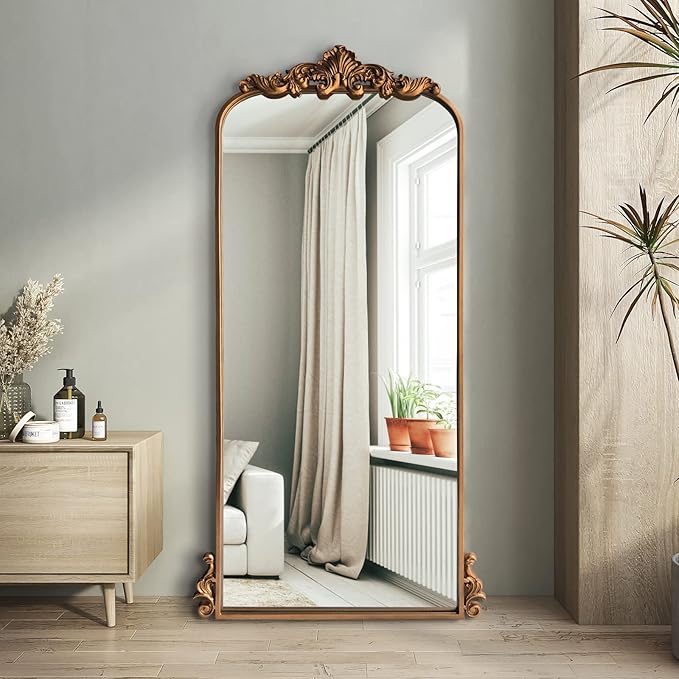 WAMIRRO Arched Mirror,Vintage Black Traditional Vintage Ornate Baroque Mirrors,Antique Brass Mirrors for Entryway/Fireplace/Living Room/Hallway/Bathroom.22“X48“ Gold
