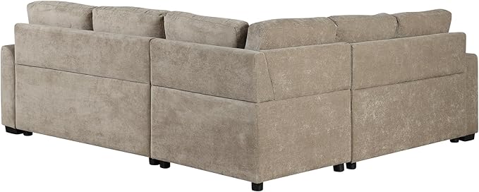 82" Convertible Sleeper Sofa with Pull-Out Bed,L-Shape Chaise Couch W/USB Ports & Power Sockets,Space Saving,Easy Assembly,Modern Corner Reversible Furniture Set for Living Room,Khaki Velvet