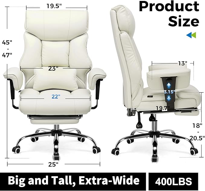 GTRACING Big and Tall Gaming Chair 400lbs Heavy Duty Office Chair with Foot Rest & Ergonomic Pocket Spring Cushion, High Back Lumbar Support for Lower Back Pain Relief, Beige