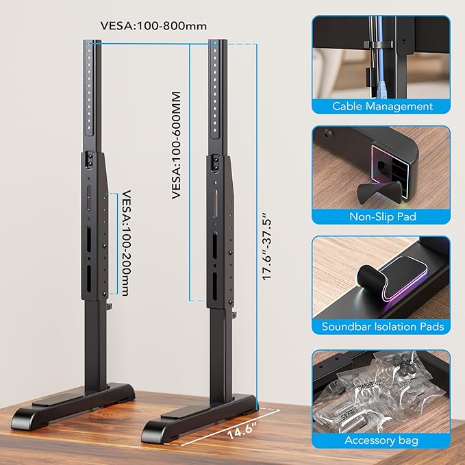 AX WABER Universal TV Stand,Table Top TV Stand Base Replacement for Most 37 to 86 Inch LCD LED TVs, 7 Height Adjustable Legs with Cable Management Hold up to 150lbs, Max VESA 800x600mm, Black AX10TB01