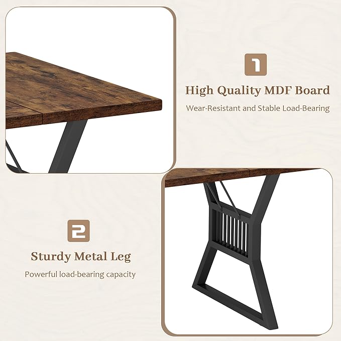 GarveeHome 70.8 Inch Dining Table 4-6 Person, Kitchen Table with Heavy Duty Metal Legs, Farmhouse Dining Room Table for Kitchen, Living Room