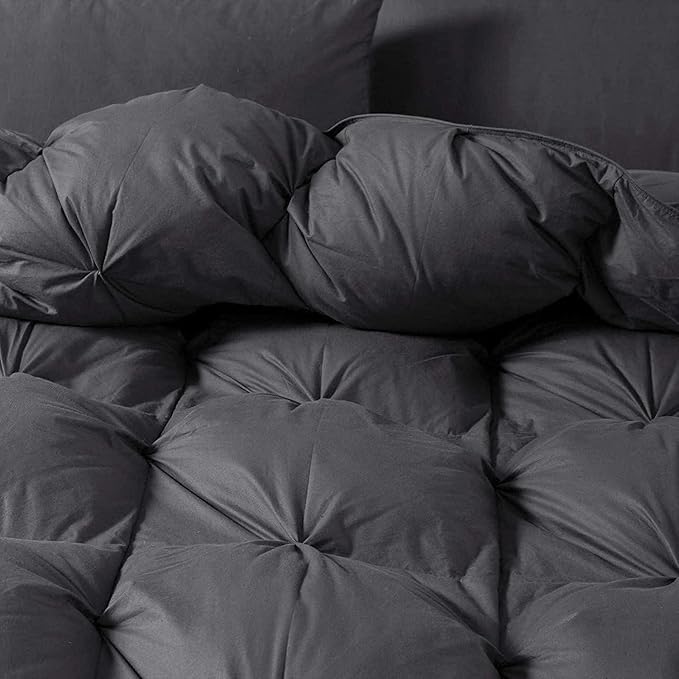 Luxurious Heavyweight Goose Down Feather Fiber Comforter, Exquisite Pinch Pleat Design, Oversize California King/Cal King 108 x 98, 100% Egyptian Cotton, 90 oz Fill Weight, Gray
