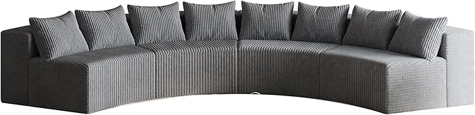 KEIKI Corduroy Curved Sectional Sofa, 4 Seater Symmetrical Modular Semi Circular Couch, Deep Seat Tufted Corner Sofa for Living Room, Lobby, Gray