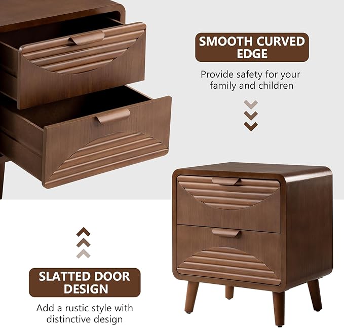 COSIEST Modern Storage Cabinet 2 Drawer, Walnut Accent Cabinet, Sideboard Buffet for Living Room Hallway Dining Room Kitchen