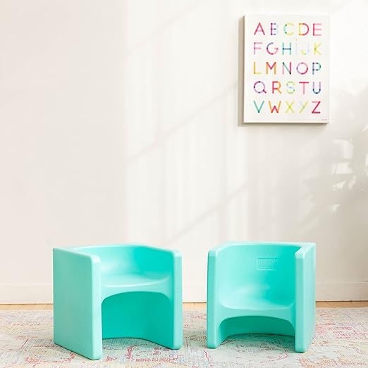 ECR4Kids Tri-Me Table and Cube Chair Set, Multipurpose Furniture, Aqua, 3-Piece