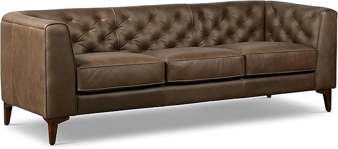 POLY & BARK Essex Leather Couch - 89-Inch Sofa with Tufted Back - Full-Grain Leather Sofa for Living Room with Feather-Down Topper - Living Room Couch - Vintage Italian Leather in Cocoa Brown