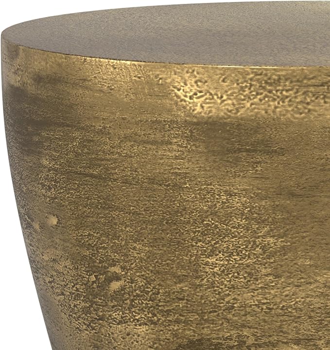 SIMPLIHOME Cavan Metal Side Table in Antique Brass, 16.5" Round, 17.75" H, Cast Aluminum Accent Table for Living Room, Bedroom, Office, Mid-Century Modern Design