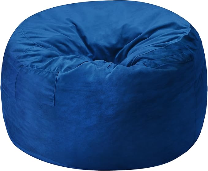 Homguava 4 FT Bean Bag Chair: 4' Bean Bags with Memory Foam Filled, Large Beanbag Chairs Soft Sofa with Dutch Velvet Cover-Blue