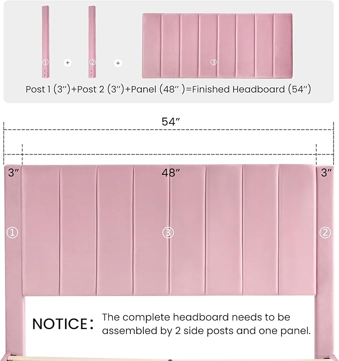 SHA CERLIN Full Bed Frame/Velvet Upholstered Platform Bed Frame with Headboard/Strong Wood Slats Support/Mattress Foundation/No Box Spring Needed - Pink