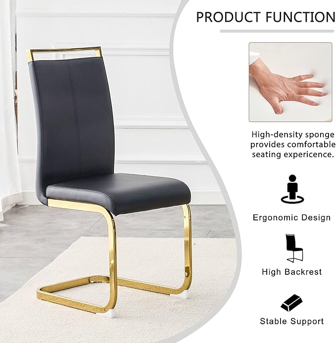 Dining Chairs Set of 2, Faux Leather Dining Chairs with Plated Chrome Metal Frame, Modern Kitchen Chairs Set with Padded Seat High Back for Dining Room, Kitchen Room, Living Room.
