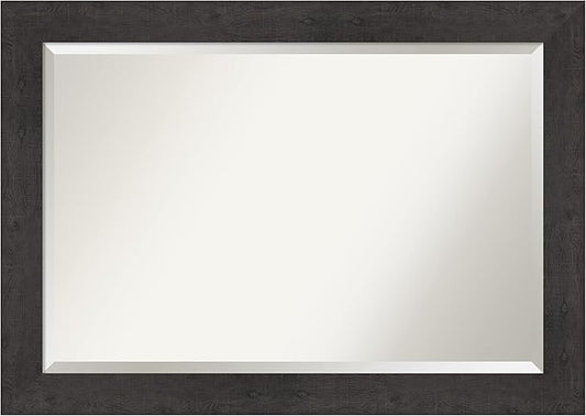 Amanti Art Brown Bathroom Mirror for Over Sink, 30x42 Rustic Plank Espresso Rectangle Vanity Mirror, Large Rustic Farmhouse Frame, Hangs Horizonally and Vertically, Bathroom Wall Decor, Beveled Edge