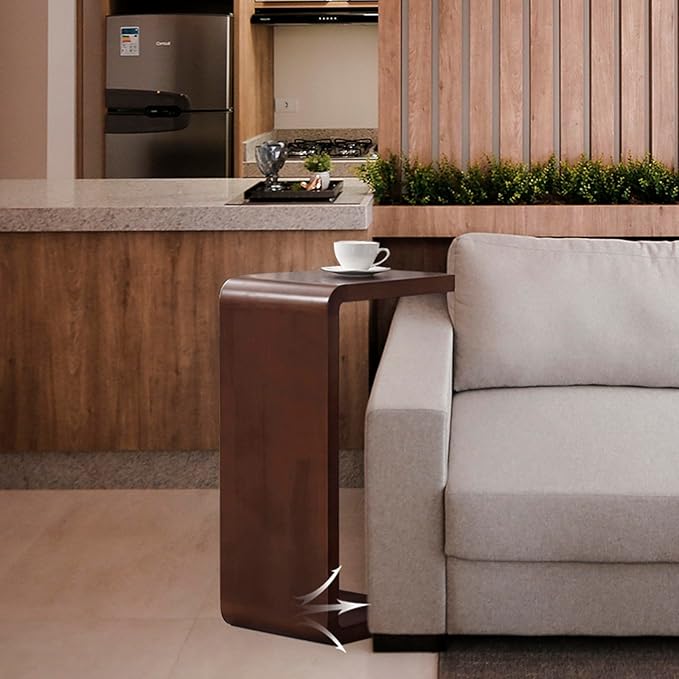 C Shaped End Table 24.4in High, Solid Wood C Side Table for Couch Sofa and Bed, Sofa Tables That Slide Under for Space Saving, Small Snack C Tables for Living Room Bedroom (H 24.4″ - Brown, 1)
