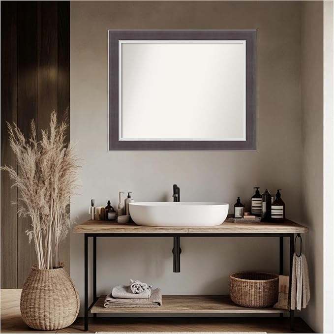 Amanti Art Brown Bathroom Mirror for Over Sink, 28x34 Ellie Brown Silver Rectangle Vanity Mirror, Large Modern Frame, Hangs Horizonally and Vertically, Bathroom Wall Decor, Non-Beveled Edge