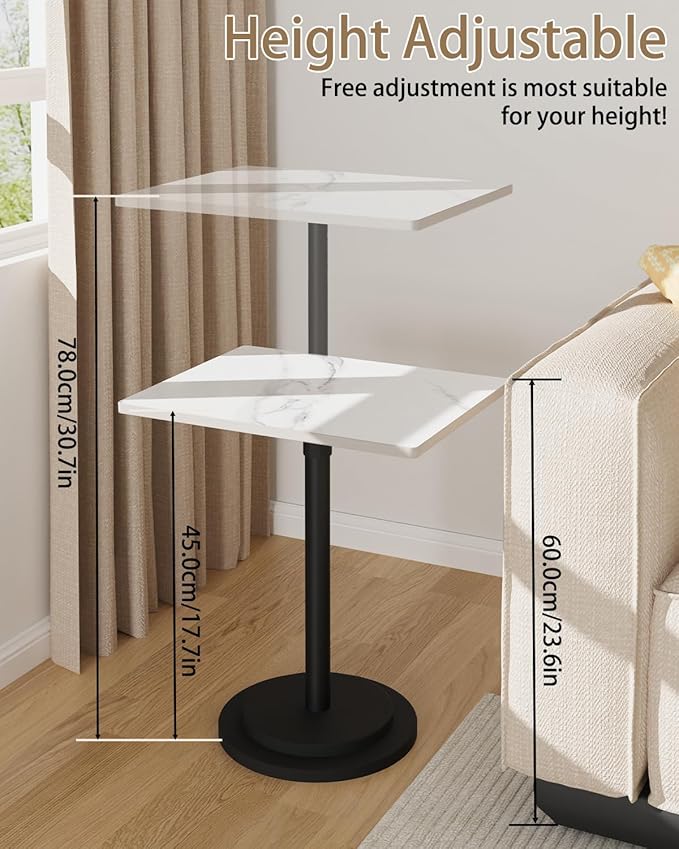 Small Side Table, Height Adjustable Nightstand, Square Indoor Metal Plant Stand, for Living Room, Bedroom, Office, Bathroom, 1 Pack, White, GBZ001RW-1
