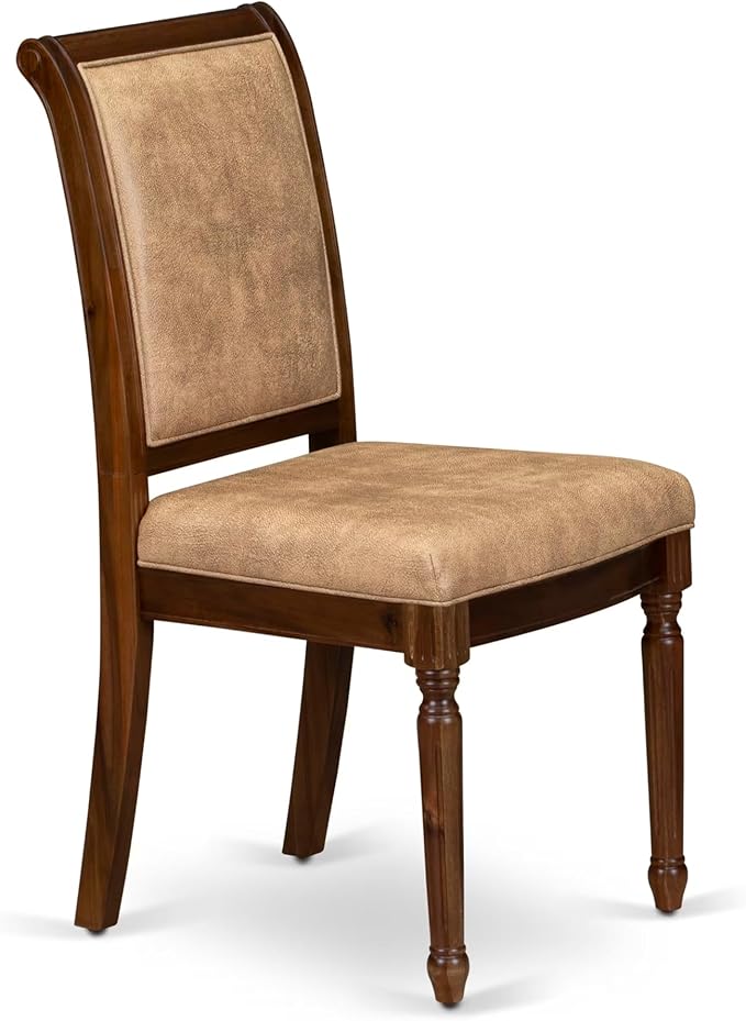 LECY9-AWA-28 9-Piece Dining Room Set Consists of a Dining Table and 8 Beige Polyester Fabric Kitchen Chairs with High Back - Antique Walnut Finish