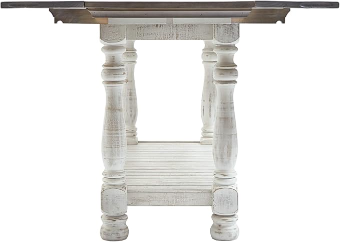 Signature Design by Ashley Havalance Farmhouse Sofa Table, Flip Top Design for Additional Dining Space and Fixed Lower Shelf, Gray & White with Weathered Finish