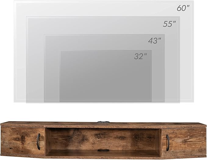 FITUEYES Floating TV Stand Wall Mounted TV Shelf Entertainment Center, Media Console with Cabinet Modern Component for Storage Hutch Under TV for Living Room Office,Rustic Brown