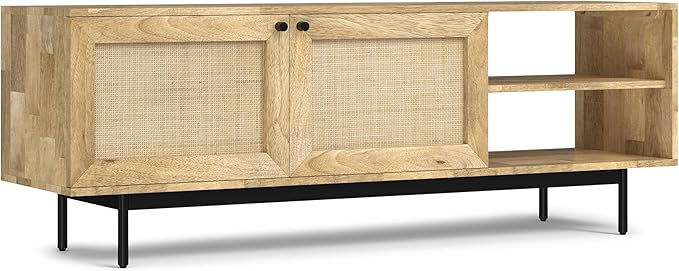 SIMPLIHOME Reeves SOLID MANGO WOOD 60 inch Wide TV Media Stand in Natural For TVs up to 65 inches for the Living Room and Entertainment Center