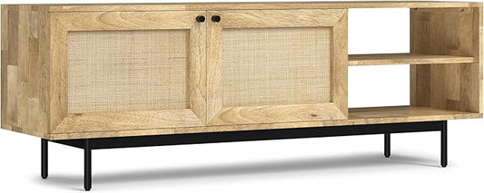 SIMPLIHOME Reeves SOLID MANGO WOOD 60 inch Wide TV Media Stand in Natural For TVs up to 65 inches for the Living Room and Entertainment Center