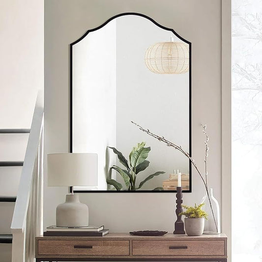 Black Decorative Wall Mirror, 30"x20", Black Arched Mirror, Traditional Framed Wall Mirror for Bathroom, Entryway, Living Room, Hallway